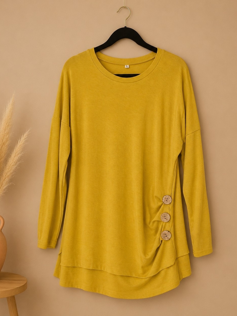 Women's Mustard Button-Accent Long Sleeve Top